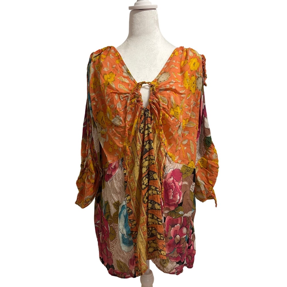 Erica Brooke Plus 3X-4X bright boho tunic cover up lightweight orange mixed
